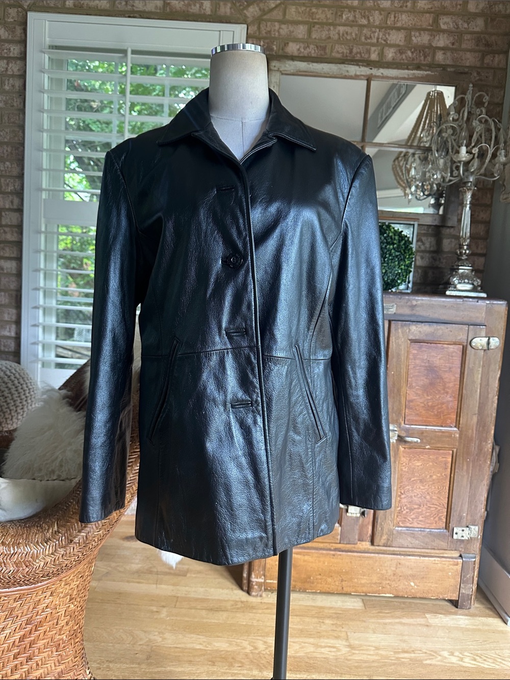 WILSON LEATHER MAXIMA BLACK LEATHER BUTTON BLAZER JACKET LARGE
